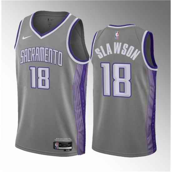 Men Sacramento Kings 18 Jalen Slawson Grey 2023 Draft City Edition Stitched Jersey